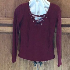 H&M Wine Colored Lace-up Top